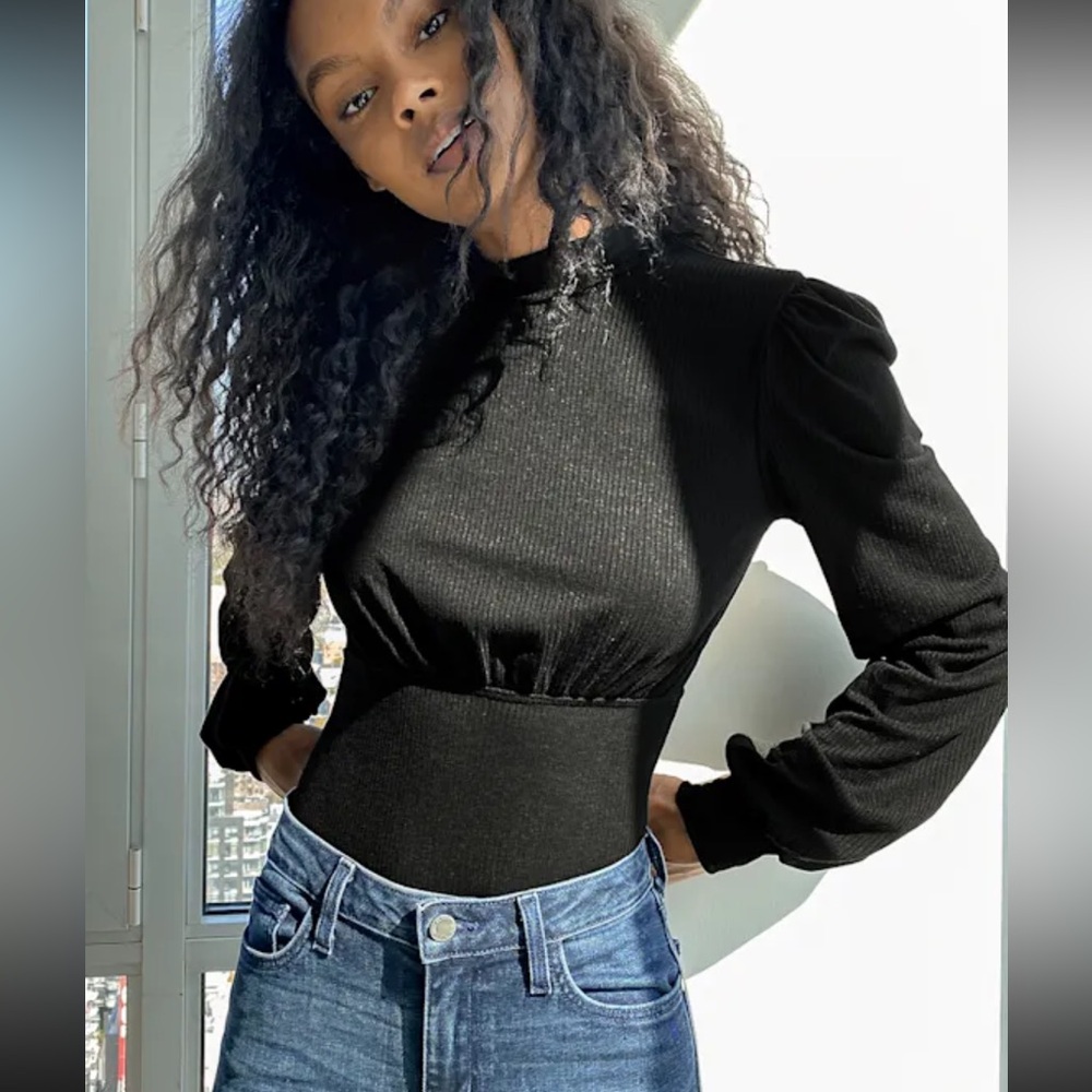 NWT Lulus Total Package Black Ribbed Cutout Long Sleeve Bodysuit - Size S